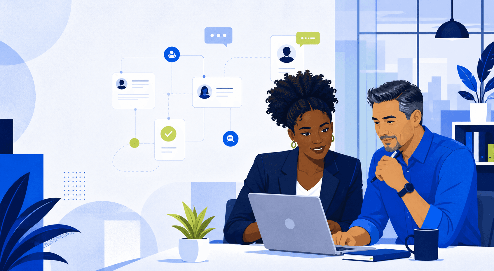 Dos personas conversando sobre una oportunidad comercial